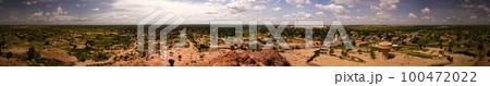 Panoramic landscape view to sahel and oasis, Dogondoutchi, Niger 100472022