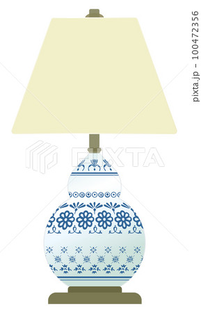 白い陶器に文様が描かれたシノワズリのテーブルランプのイラスト素材