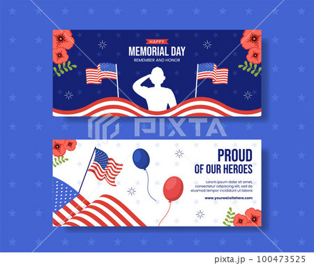 Memorial Day Horizontal Banner Flat Cartoon Hand Drawn Templates Background Illustration 100473525
