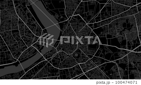 Dark black Surat city area vector background map, roads and water illustration. Widescreen proportion, digital flat design. Dark black Surat city area vector background map, roads and water illustration. Widescreen proportion, digital flat design. 100474071