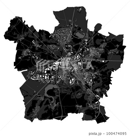Plzen map. Detailed black map of Plzen city poster with roads. Cityscape urban vector. Cityscape poster metropolitan aria view. 100474095