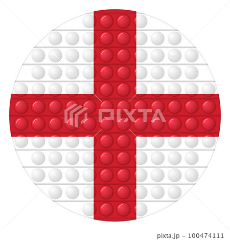 Glass light ball with flag of England. Round sphere, template icon. English national symbol. Glossy realistic ball, 3D vector illustration. Trendy antistress game pop it, simple dimple. Big bubble 100474111