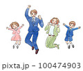 笑顔でジャンプする4人家族　フォーマル　春　入学　新生活 100474903