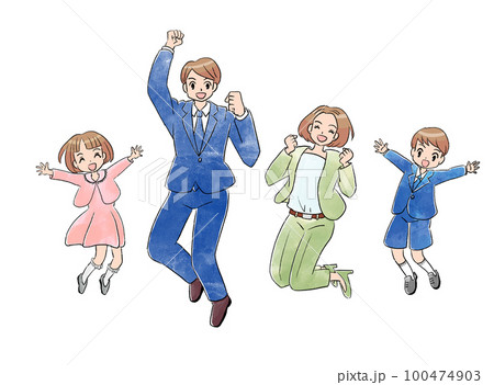 笑顔でジャンプする4人家族 フォーマル 春 入学 新生活 笑顔でジャンプする4人家族 フォーマル 春 入学 新生活 100474903