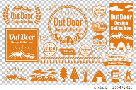 キャンプやアウトドアシーンに使えるナチュラルでシンプルおしゃれなデザインフレームセット_オレンジ 100475416