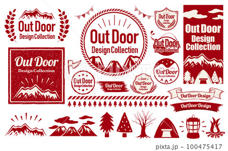 キャンプやアウトドアシーンに使えるナチュラルでシンプルおしゃれなデザインフレームセット_赤 100475417