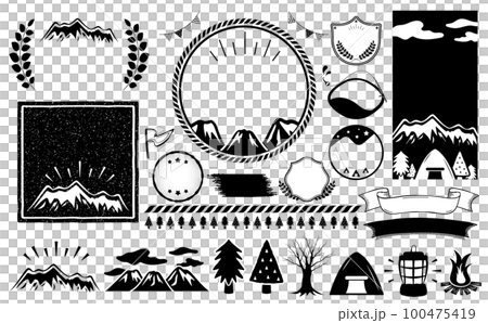 キャンプやアウトドアシーンに使えるナチュラルでシンプルおしゃれデザインフレームセット_白黒_文字なし キャンプやアウトドアシーンに使えるナチュラルでシンプルおしゃれデザインフレームセット_白黒_文字なし 100475419