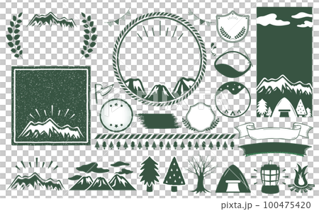 キャンプやアウトドアシーンに使えるナチュラルでシンプルおしゃれデザインフレームセット_深緑_文字なし キャンプやアウトドアシーンに使えるナチュラルでシンプルおしゃれデザインフレームセット_深緑_文字なし 100475420