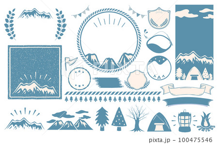 キャンプやアウトドアシーンに使えるナチュラルでシンプルおしゃれデザインフレームセット_水色_文字なし 100475546