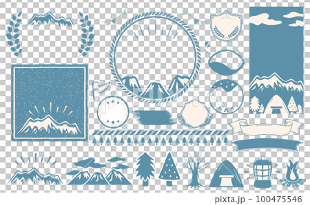 キャンプやアウトドアシーンに使えるナチュラルでシンプルおしゃれデザインフレームセット_水色_文字なし 100475546