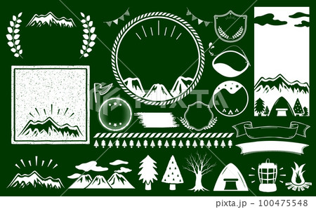 キャンプやアウトドアシーンに使えるナチュラルでシンプルおしゃれデザインフレームセット_緑背景白塗り 100475548