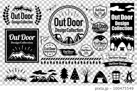 キャンプやアウトドアシーンに使えるナチュラルでシンプルおしゃれデザインフレームセット_モノトーン白黒 100475549