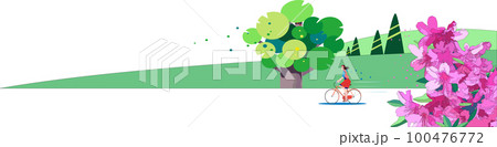 ツツジが咲く春の野山をサイクリングする女性 ツツジが咲く春の野山をサイクリングする女性 100476772