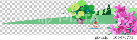 ツツジが咲く春の野山をサイクリングする女性 ツツジが咲く春の野山をサイクリングする女性 100476772