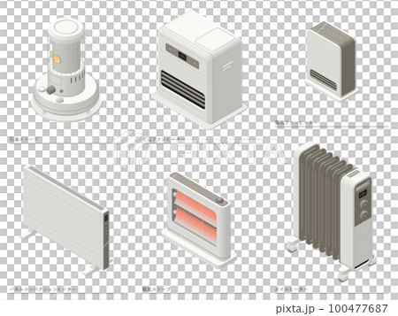 アイソメトリック図法で描いた家庭用電気製品のイラストセット2［暖房機器］ 100477687