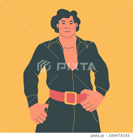 Fashion and style of the 70s. Handsome young man in vintage style. Vector fashion illustration. Fashion and style of the 70s. Handsome young man in vintage style. Vector fashion illustration. 100478193