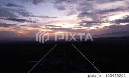 Drone photos of natural sun rising misty Drone photos of natural sun rising misty 100479201