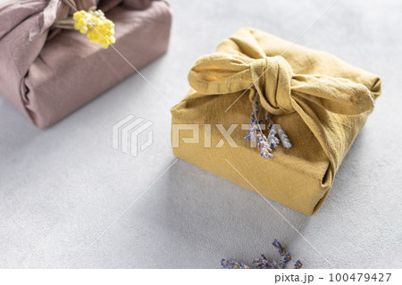 Furoshiki gifts. Plastic free hand made gift package Furoshiki gifts. Plastic free hand made gift package 100479427