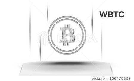 Wrapped Bitcoin WBTC token symbol of the DeFi system above the pedestal. Cryptocurrency logo icon. Decentralized finance programs. Vector illustration for website or banner. Wrapped Bitcoin WBTC token symbol of the DeFi system above the pedestal. Cryptocurrency logo icon. Decentralized finance programs. Vector illustration for website or banner. 100479633