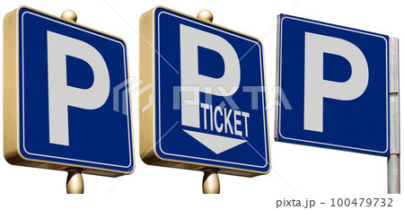 Blue Parking Signs with Letter P Isolated on White Background Blue Parking Signs with Letter P Isolated on White Background 100479732