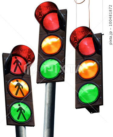 Three Traffic Lights Isolated on White Background Three Traffic Lights Isolated on White Background 100481872