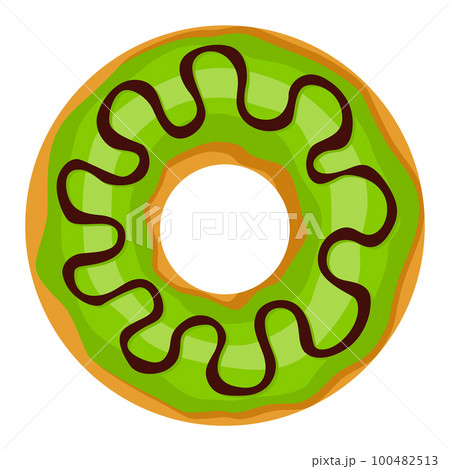 Donut. Top view sweet dessert into glaze for menu design, cafe decoration or delivery box. Candy food with sprinkles. Traditional breakfast Donut. Top view sweet dessert into glaze for menu design, cafe decoration or delivery box. Candy food with sprinkles. Traditional breakfast 100482513