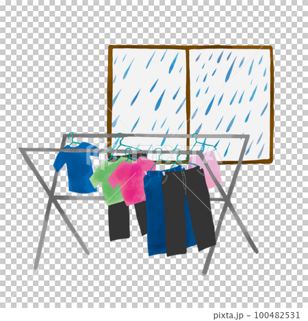 下雨天在室內晾乾的衣物插圖 下雨天在室內晾乾的衣物插圖 100482531