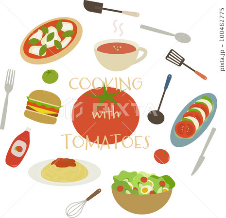 トマトを使った料理のイラスト トマトを使った料理のイラスト 100482775