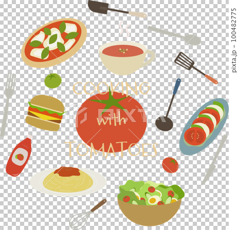 トマトを使った料理のイラスト トマトを使った料理のイラスト 100482775