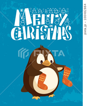 Penguin with Christmas Socks, Winter Holiday Card 100482864