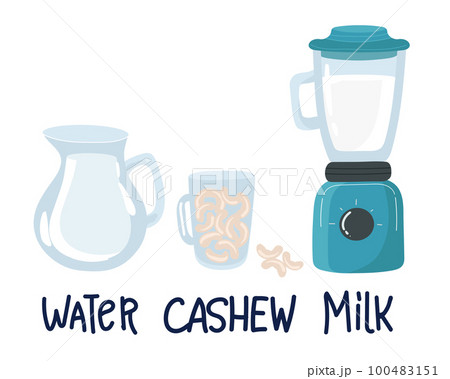 Vector illustration of a cashew milk bottle. Vegetable milk from nuts. Lactose-free milk. Vegan milk. Cashew 100483151