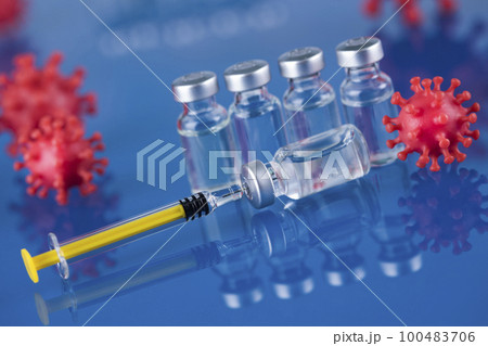 Close up medical syringe with a vaccine 100483706