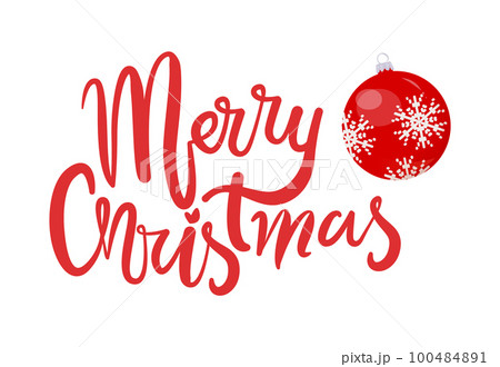 Merry Christmas Lettering and Glass Red Ball Toy 100484891