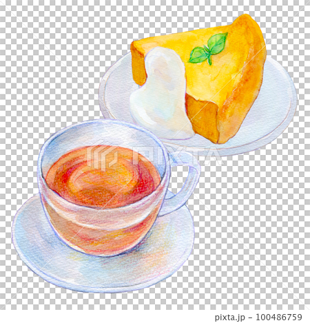 紅茶とケーキのセット 水彩イラスト 紅茶とケーキのセット 水彩イラスト 100486759