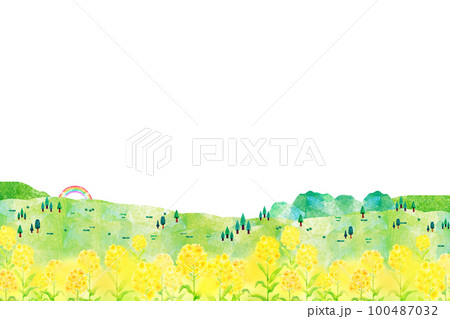 丘の上の菜の花畑　背景素材 100487032
