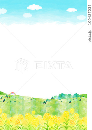 丘の上の菜の花畑　背景素材 100487033