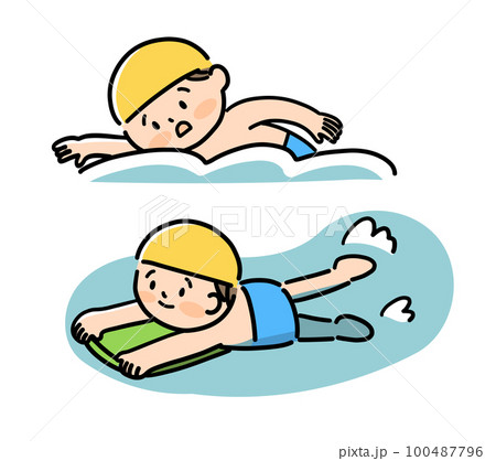 プールで泳ぐ男の子 ビート板 クロール プールで泳ぐ男の子 ビート板 クロール 100487796