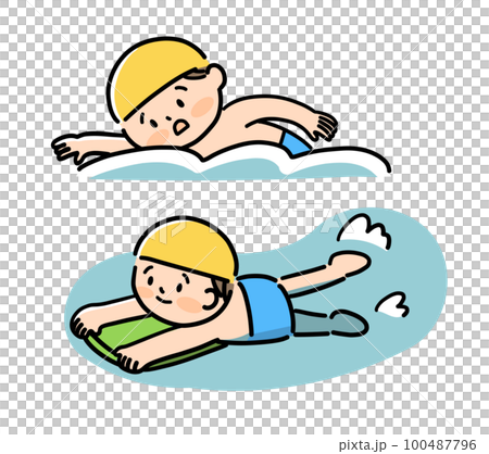 プールで泳ぐ男の子 ビート板 クロール プールで泳ぐ男の子 ビート板 クロール 100487796