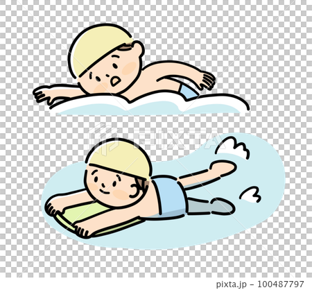 Boy swimming in the pool, kickboard crawl Boy swimming in the pool, kickboard crawl 100487797