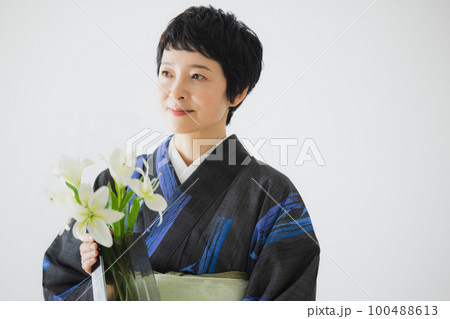 黒い夏の小紋　薄物　リビング　　　 100488613