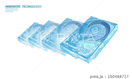 HDD hard disk drive file hardware. 3D low poly information storage record system IT technology computer vector illustration HDD hard disk drive file hardware. 3D low poly information storage record system IT technology computer vector illustration 100488727