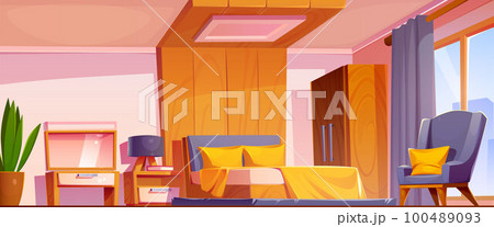 Hotel bedroom interior vector cartoon background Hotel bedroom interior vector cartoon background 100489093