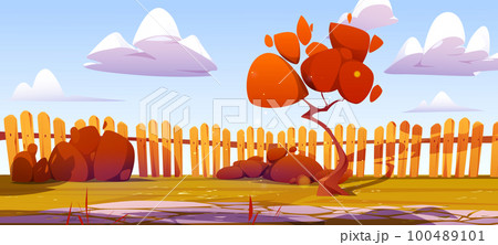 Autumn backyard garden with fence illustration 100489101