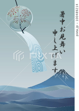 江戸風鈴と富士　和風　背景素材 100489214