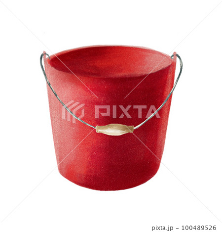Watercolor red bucket. For designers, decoration, postcards, wrapping paper, scrapbooking, cover and logos, invitations, posters and textile 100489526