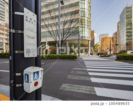 視覚障害者用音響式信号機と横断歩道 100489635