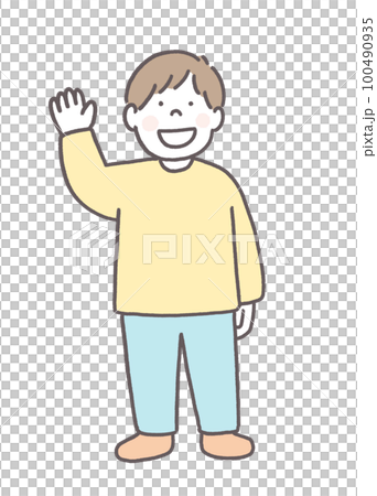 手を上げている男の子 100490935