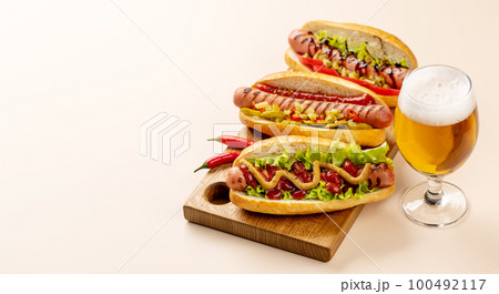 Various hot dog and beer Various hot dog and beer 100492117