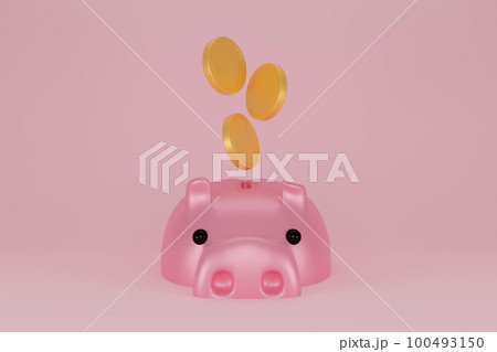 Piggy bank and golden coin on pink background. Financial planning for the future. Keep and accumulate cash savings. Banking, finance, economy, investment. 3D rendering Piggy bank and golden coin on pink background. Financial planning for the future. Keep and accumulate cash savings. Banking, finance, economy, investment. 3D rendering 100493150