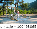 Small wedding podium taken in the sunset scenery 100493865